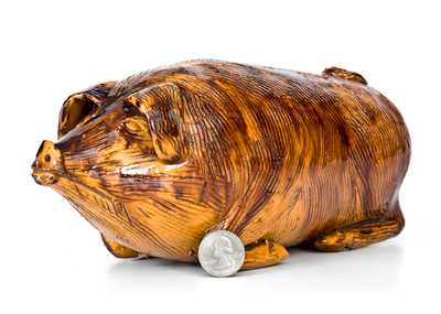 Extremely Rare Berks County, Pennsylvania Redware Pig Flask, Henne Family, Bern Township, 1830-60