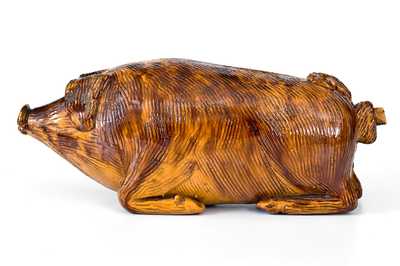 Extremely Rare Berks County, Pennsylvania Redware Pig Flask, Henne Family, Bern Township, 1830-60