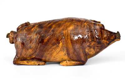 Extremely Rare Berks County, Pennsylvania Redware Pig Flask, Henne Family, Bern Township, 1830-60