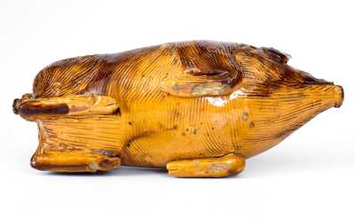 Extremely Rare Berks County, Pennsylvania Redware Pig Flask, Henne Family, Bern Township, 1830-60