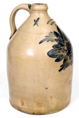 Very Rare COWDEN & WILCOX / HARRISBURG, PA Stoneware Jug w/ Cobalt Grape and Foliate Spray Decoration