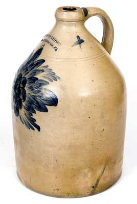 Very Rare COWDEN & WILCOX / HARRISBURG, PA Stoneware Jug w/ Cobalt Grape and Foliate Spray Decoration