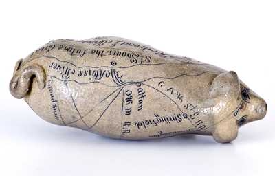 Exceptional Anna Pottery / 1882 Salt-Glazed Stoneware Pig Flask