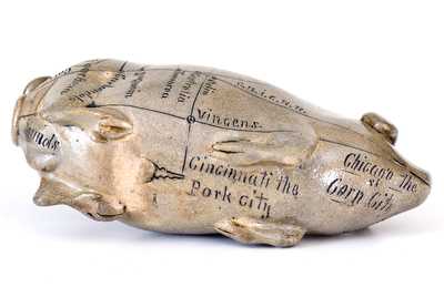 Exceptional Anna Pottery / 1882 Salt-Glazed Stoneware Pig Flask