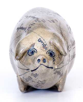 Exceptional Anna Pottery / 1882 Salt-Glazed Stoneware Pig Flask