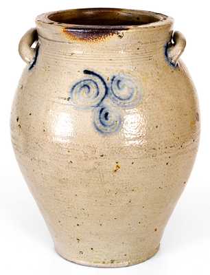 Circa 1790 Stoneware Watchspring Jar, probably Abraham Mead, Greenwich, CT