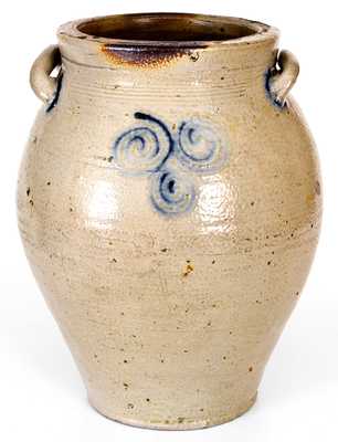 Circa 1790 Stoneware Watchspring Jar, probably Abraham Mead, Greenwich, CT