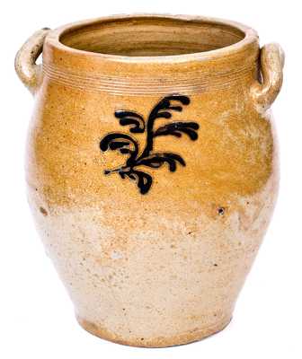 Unusual 2 Gal. Stoneware Jar with Slip-Trailed Decoration, New England, early 19th century