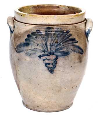 Very Rare W. NICHOLS / PO'KEEPSIE Decorated Stoneware Jar, Poughkeepsie, NY, 1823