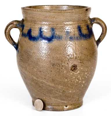 Fine Small Vertical-Handled Stoneware Jar, Manhattan, circa 1790