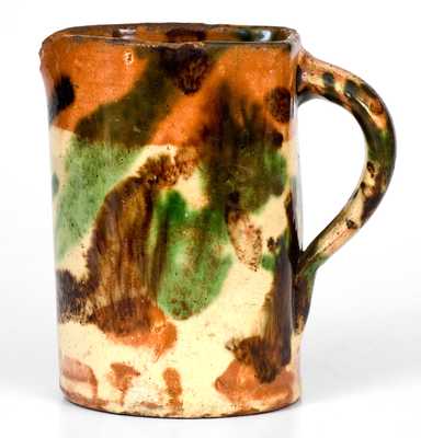 Unusual Multi-Glazed Redware Pitcher, Strasburg, VA, circa 1890