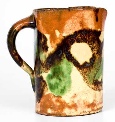 Unusual Multi-Glazed Redware Pitcher, Strasburg, VA, circa 1890