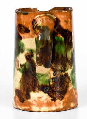 Unusual Multi-Glazed Redware Pitcher, Strasburg, VA, circa 1890