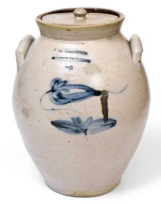 2 Gal. L. NORTON / BENNINGTON Stoneware Lidded Jar w/ Floral Decoration