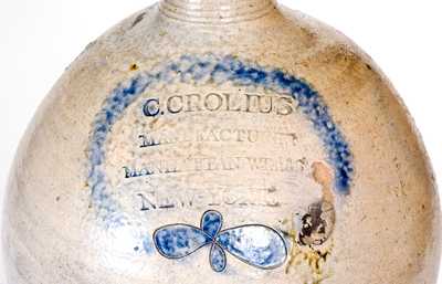 Fine 2 Gal. C. CROLIUS Stoneware Jug w/ Incised Decoration, Manhattan, New York