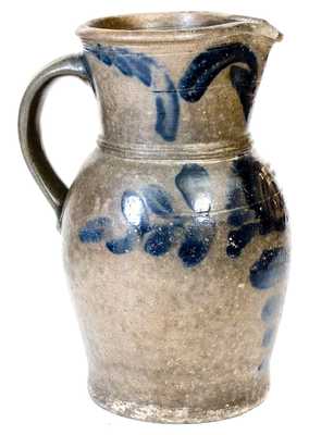Exceptional J KEISTER & CO / STRASBURG, VA Stoneware Pitcher w/ Elaborate Cobalt Floral Decoration