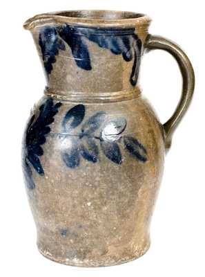 Exceptional J KEISTER & CO / STRASBURG, VA Stoneware Pitcher w/ Elaborate Cobalt Floral Decoration