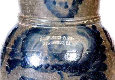 Exceptional J KEISTER & CO / STRASBURG, VA Stoneware Pitcher w/ Elaborate Cobalt Floral Decoration