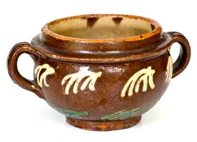 Very Rare Redware Sugar Bowl w/ Copper and White Slip Decoration, probably Hagerstown, MD, early 19th century