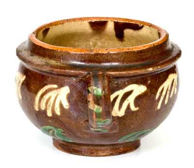 Very Rare Redware Sugar Bowl w/ Copper and White Slip Decoration, probably Hagerstown, MD, early 19th century