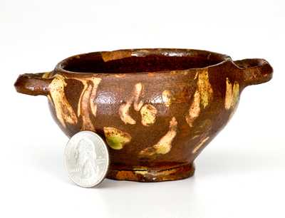 Very Rare Diminutive Redware Sugar Bowl w/ Marbled Slip Decoration, probably Hagerstown, MD, early 19th century