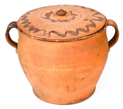Very Rare Lidded Redware Jar with Manganese Decoration, Incised