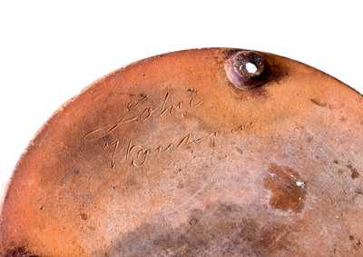 Very Rare Lidded Redware Jar with Manganese Decoration, Incised