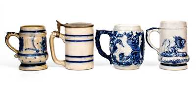 Four Molded Stoneware Mugs, attributed to the White s Pottery, Utica, NY, late 19th century