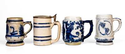 Four Molded Stoneware Mugs, attributed to the White s Pottery, Utica, NY, late 19th century