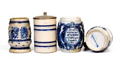 Four Molded Stoneware Mugs, attributed to the White s Pottery, Utica, NY, late 19th century