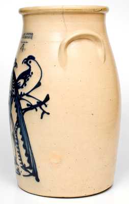 Outstanding J. & E. NORTON / BENNINGTON, VT Stoneware Churn w/ Cobalt Double-Pheasant Decoration