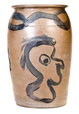 Very Rare Small-Sized Stoneware Jar with Cobalt Man s Profile, Ohio River Valley