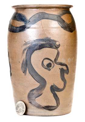 Very Rare Small-Sized Stoneware Jar with Cobalt Man s Profile, Ohio River Valley