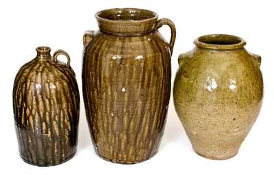 Three Pieces of Alkaline-Glazed Stoneware, Southern U.S. origin, 19th and 20th centuries