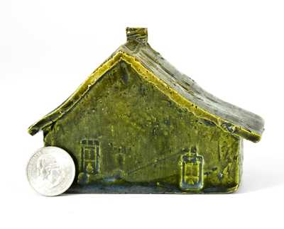 George Ohr Pottery Green-Glazed Cabin Inkwell