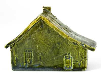 George Ohr Pottery Green-Glazed Cabin Inkwell