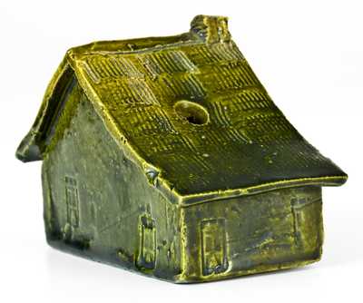 George Ohr Pottery Green-Glazed Cabin Inkwell