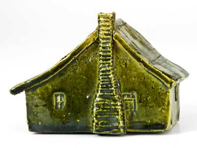 George Ohr Pottery Green-Glazed Cabin Inkwell