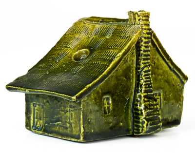 George Ohr Pottery Green-Glazed Cabin Inkwell