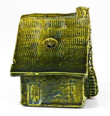 George Ohr Pottery Green-Glazed Cabin Inkwell