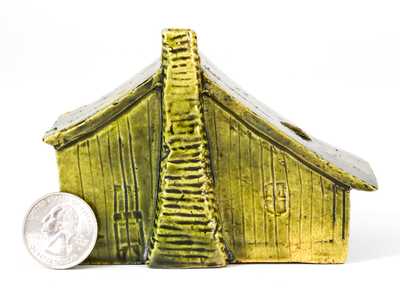 George Ohr Pottery Cabin Inkwell, Green Glaze
