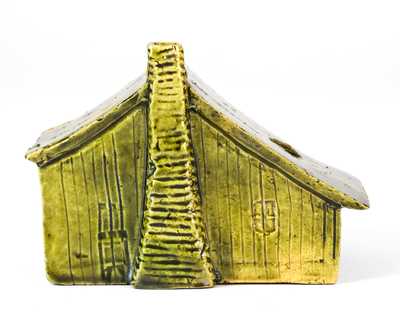 George Ohr Pottery Cabin Inkwell, Green Glaze