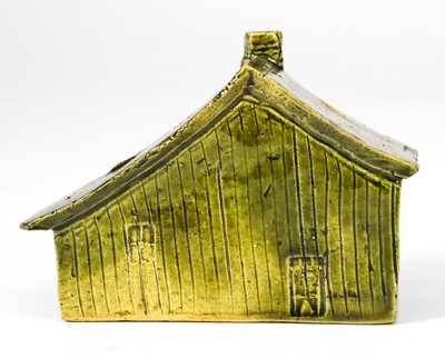 George Ohr Pottery Cabin Inkwell, Green Glaze