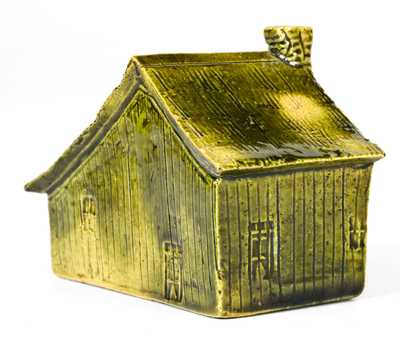 George Ohr Pottery Cabin Inkwell, Green Glaze