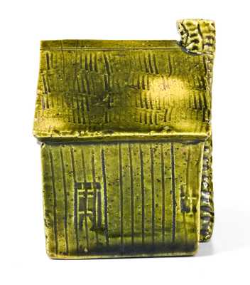 George Ohr Pottery Cabin Inkwell, Green Glaze