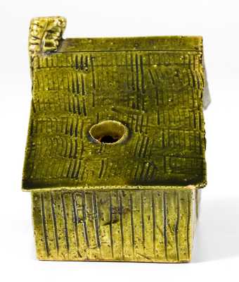 George Ohr Pottery Cabin Inkwell, Green Glaze