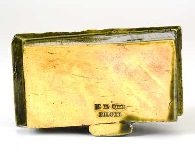 George Ohr Pottery Cabin Inkwell, Green Glaze