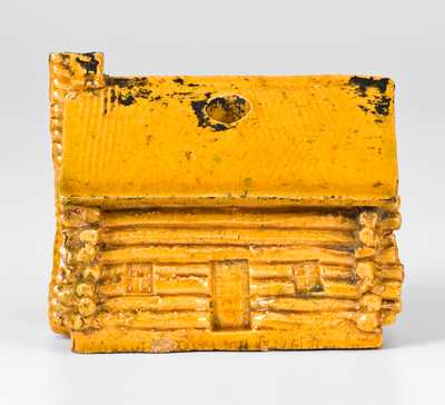 George Ohr Pottery Log Cabin Inkwell, Yellow Glaze