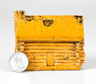 George Ohr Pottery Log Cabin Inkwell, Yellow Glaze