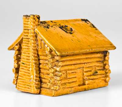 George Ohr Pottery Log Cabin Inkwell, Yellow Glaze
